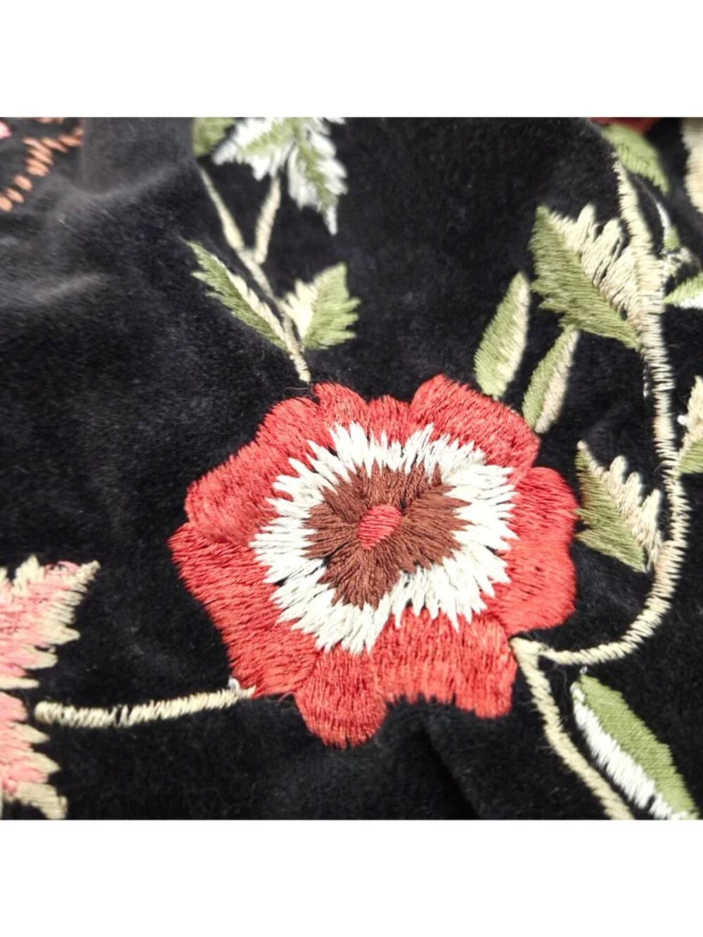 Vintage Black Velvet Floral Embroidered Tote Bag Boho Slouchy Shoulder Purse
